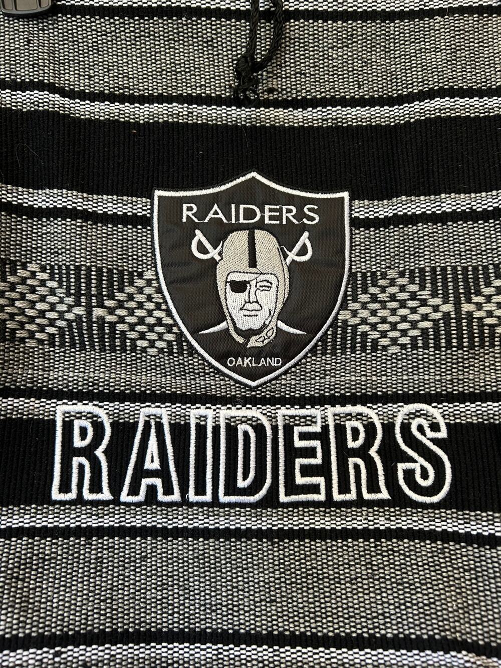 Oakland Raiders Knit Backpack Gray Black Team Patch Drawstring Beach Bag